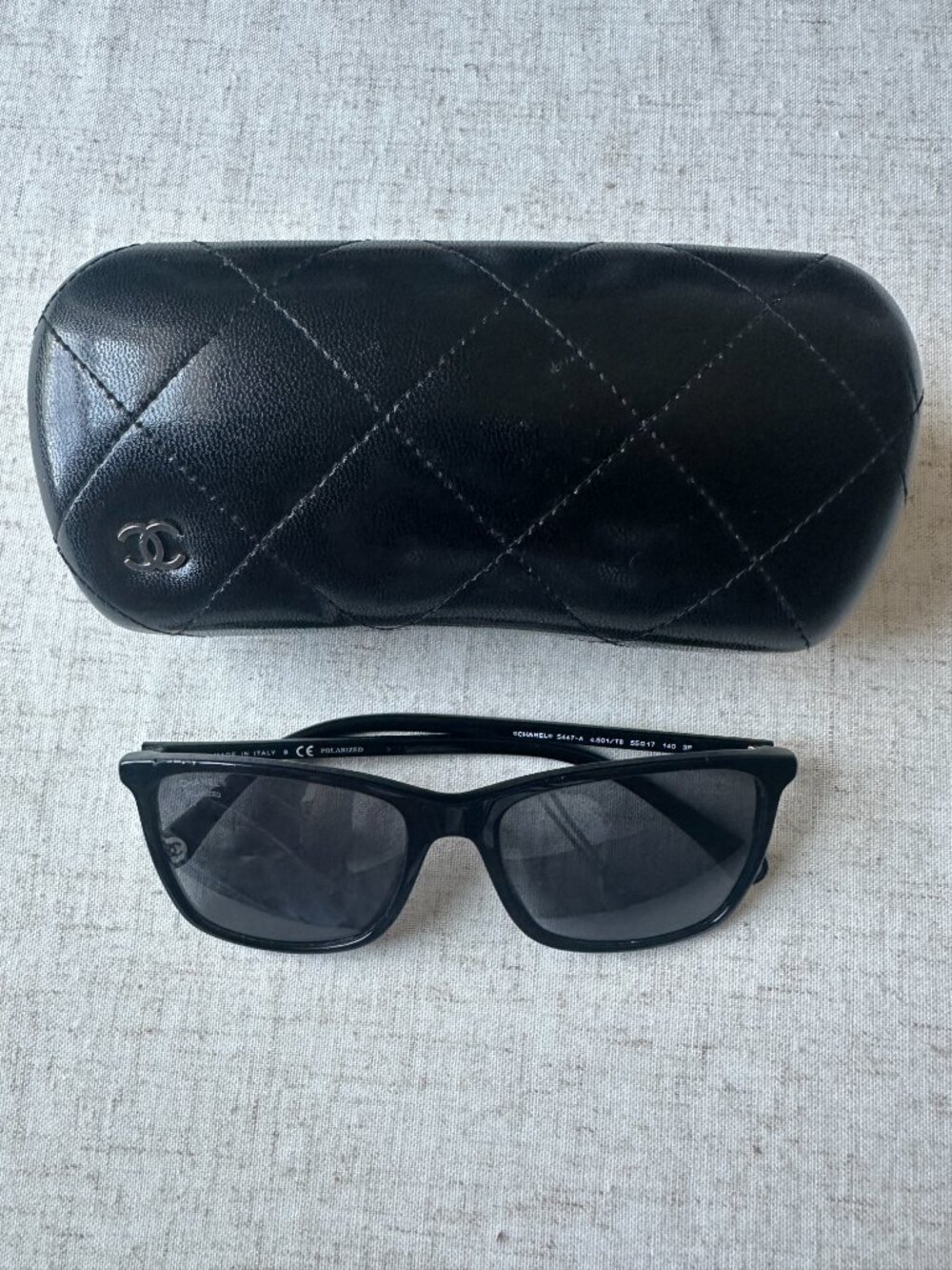 Chanel Rectangular Sunglasses 5447 Black Polarized with Quilted Case Italy